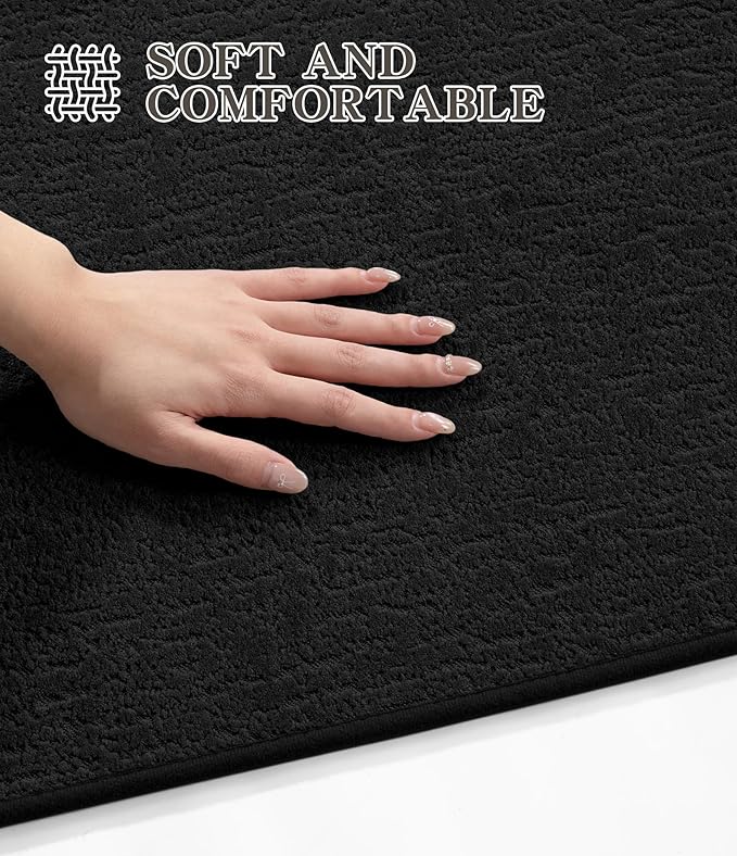 Chakme Bathroom Rug Sets 3 Piece, Ultra Thin Bath Mat Quick Dry, Absorbent, Non Slip, Machine Washable, Black