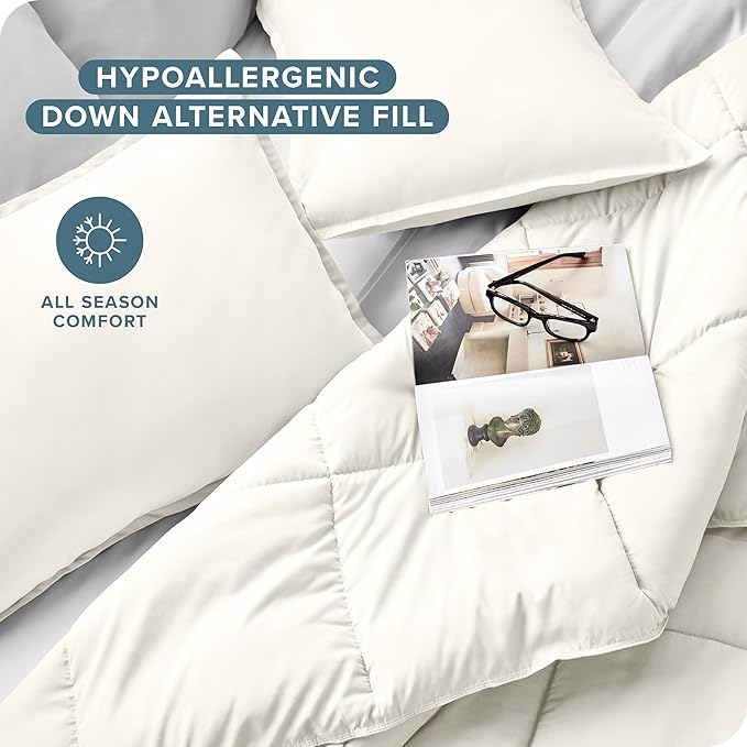 Bare Home Comforter Set - Oversized King Size - Ultra-Soft - Goose Down Alternative - Premium 1800 Series - All Season Warmth (Oversized King, Cream)