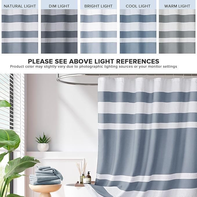 Madison Park Shower Curtain Spa Waffle Weave Wide Shower Curtain for Bathroom 3M Scotchgard Moisture Management, Spa Quality Modern Shower Curtains for Bathroom, Extra Width: 108"x72" Indigo Blue