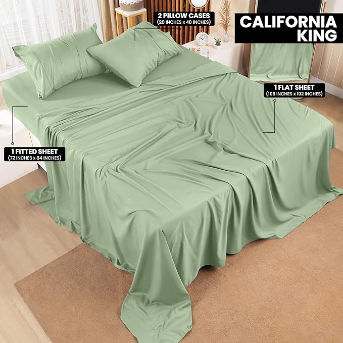Utopia Bedding California King Sheet Set – 4 Piece Bed Sheets for Cal King Size Bed, Soft and Breathable Microfiber, Includes 1 Fitted Sheet, 1 Flat Sheet and 2 Pillowcases (Sage)
