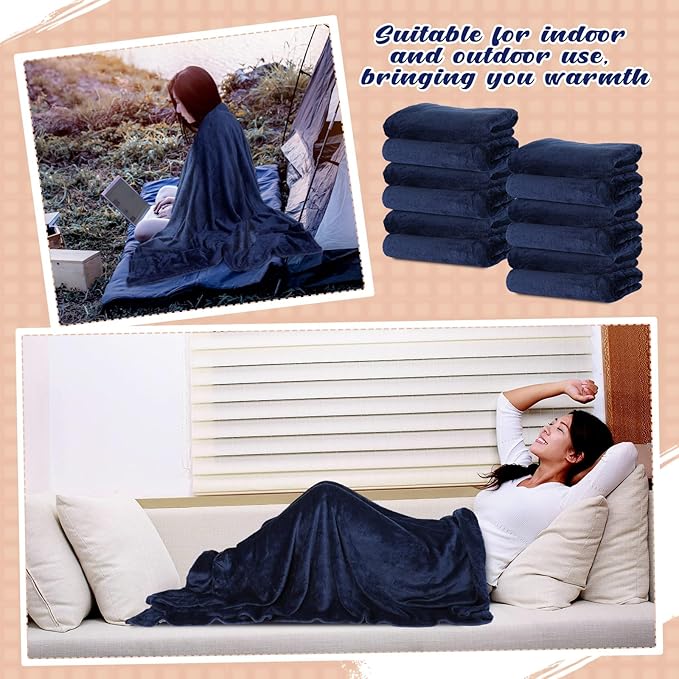 18 Pieces Fleece Blankets Bulk for Wedding 50 x 60 Inch Soft Lightweight Flannel Throw Blankets Bulk for Wedding Guests Home Outdoor Couch Sofa Bed Gifts(Dark Blue)
