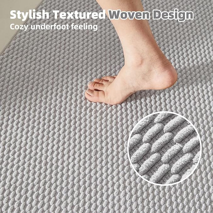 Bathroom Rugs Non Slip Washable, Super Absorbent Thin Bath Mat Quick Dry Low Pile Bathroom Rug, Light Grey 24"x47"