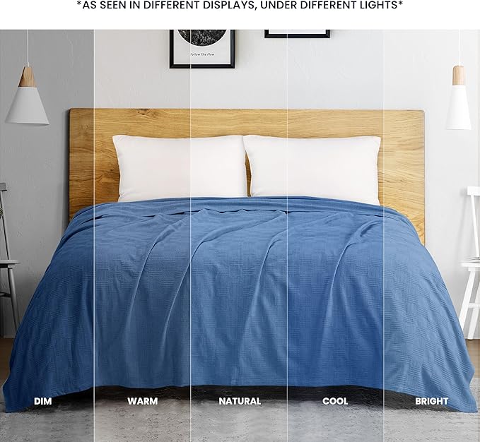 Utopia Bedding Wedgewood 100% Cotton Blanket [Queen Size - 90x90 Inch] 350GSM Lightweight, Soft and Breathable Thermal Blanket for All Seasons