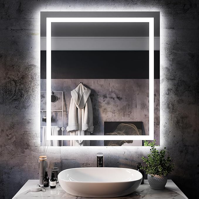 ISKM 32''x36'' LED Mirror for Bathroom Lighted Vanity Mirror for Wall Front Lights + Backlit LED Bathroom Mirror Anti-Fog Tempered Glass ETL Listed