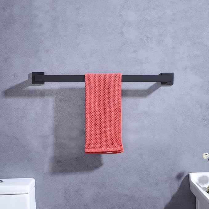 LANC 32-Inche Long Towel Bars for Bathroom Wall Mounted, Matte Black Bath Towel Racks Stainless Steel Towel Rods Total-33.5” Towel Rails Kitchen Towel Hanger Square Towel Holder, A8804MB-8P1