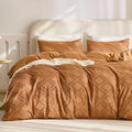 JELLYMONI Duvet Cover Full Size Rust - 3PCS Boho Duvet Cover Set Plaid Polyester Tufted Bohemian Jacquard Knit Textured Comforter Cover 80×90in Rhombic Geometric Pattern Corner Ties & Zipper