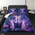 Purple Wolf Bedding Comforter Set Queen Size，Dreamcatcher Flower Quilt Bedding Set Queen，with 1 Comforter with 2 Pillow Case，Wolf Bedroom Decor for Kids Girls Boy
