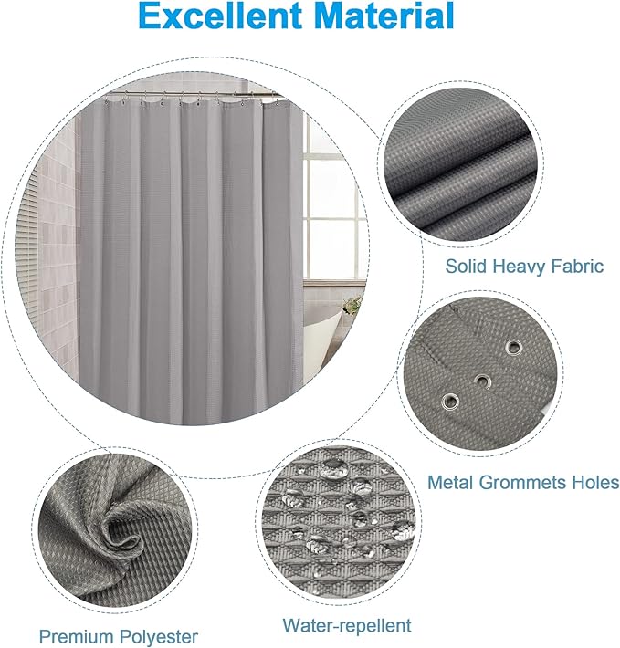 AmazerBath Grey Shower Curtain, Waffle Shower Curtain Gray, Premium Fabric with Waffle Weave, Heavy Duty 240GSM, Hotel Quality Bathroom Shower Curtains, 72 x 72 Inches