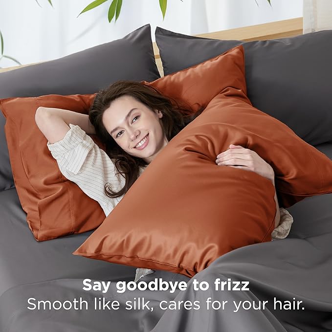 Bedsure King Size Pillow Cases Set of 2, Cooling Pillow Cases for Hot Sleepers, Rayon Derived from Bamboo Burnt Orange Pillowcases, Breathable & Soft Pillow Covers with Envelope Closure, 20x36 Inches