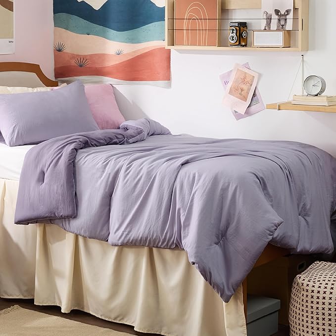 Bedsure Twin/Twin XL Comforter Set, Reversible Purple Soft Prewashed Bedding for All Seasons, 2 Pieces Warm Down Alternative Bed Set, 1 Lightweight Comforter (68"x88") and 1 Pillowcase