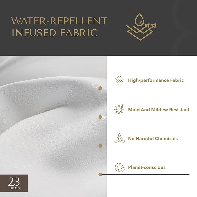 23 THREADS Fabric Shower Curtain for Bathroom, Water Resistant, Made from Sustainable Yarns, White, Textured Weave