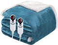 Electric Heated Blanket Queen Size 84"x90", Soft Flannel with Dual Controllers & Overheat Protection, 6 Adjustable Heat Settings & 10-Hour Auto-Off Timer, Fast Heating for Winter Comfort, Blue