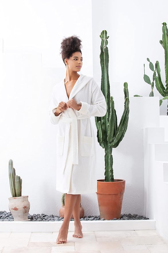SEYANTE Organic Turkish Cotton Terry Hooded Kimono Bathrobe, Robe for Women