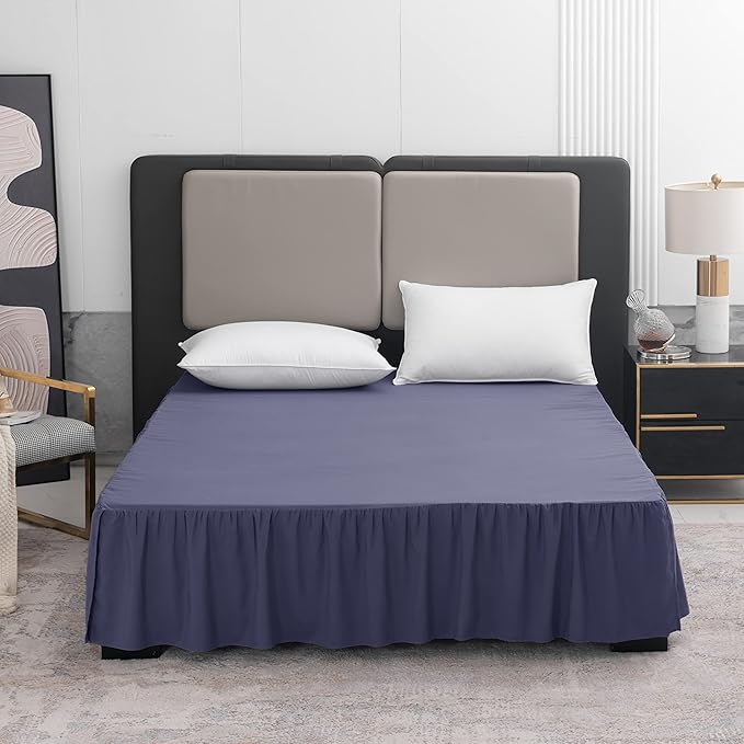 Navy Blue Bed Skirt King Size Ruffled Bed Skirt with Split Corners, King Bed Skirt 14 Inch Drop, King Size Bed Skirt Grey for Ruffled Bed Skirt with Split Corners, Bed Skirt King Size
