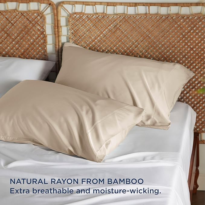 Bedsure King Size Pillow Cases Set of 2, Cooling Pillow Cases King, Rayon Derived from Bamboo Beige Pillowcases, Breathable & Silky Soft Cool Bedding Pillow Covers with Envelope Closure, 20x36 Inches