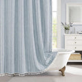MitoVilla Boho Extra Long Shower Curtain 72 x 96, Blue Modern Farmhouse 96 inch XL Polyester Linen Texture Tassel Fabric Shower Curtain Set with Hooks for Cottagecore Country Bathroom Decor,Blue