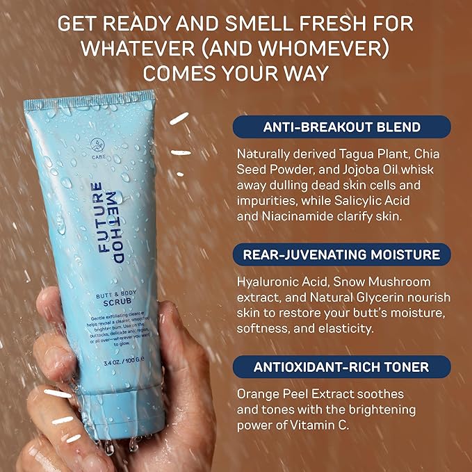 Body Scrub Exfoliating Cleanser - Butt Scrub with Hyaluronic Acid, Jojoba Oil, & Vitamin C - Clarifying & Hydrating Butt Exfoliator, 3.04 oz (Pack of 1)