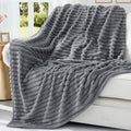 decorUhome Christmas Soft Fleece Grey Twin Blanket for Bed, Cozy Fluffy Plush Flannel Striped Throws for Couch Sofa, Lightweight Decorative Ribbed Fuzzy Blanket for Woman, 60x80 Inches