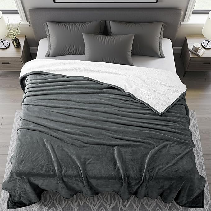 Utopia Bedding Sherpa Blanket King Size (Grey, 90x102 Inches) - Soft Lightweight Plush Fleece Reversible Blanket for Bed, Sofa, Couch, Camping and Travel