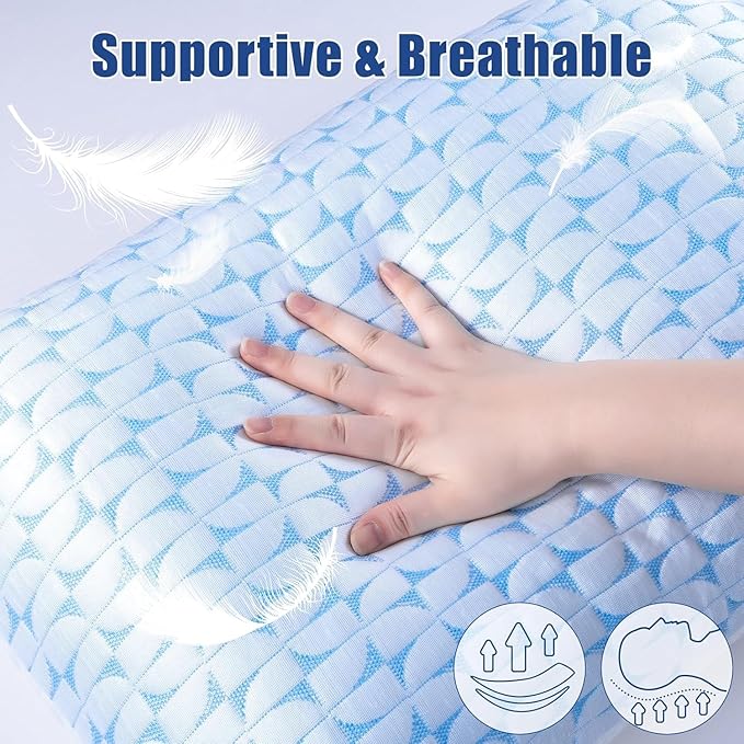 QUTOOL Cooling Firm Side Sleeper Pillow, Adjustable Shredded Memory Foam for Side Back Stomach Sleepers, Supportive Neck Support Pillow with Washable Cover, Standard Size, CertiPUR-US Certified
