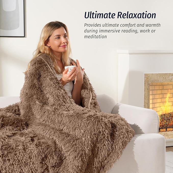 Wemore Shaggy Long Fur Faux Fur Weighted Blanket,Cozy and Fluffy Plush Sherpa Long Hair Blanket for Adult 15lbs,Fluffy Fuzzy Sherpa Reverse Heavy Blanket for Bed,Couch, Brown 60 x 80 Inches