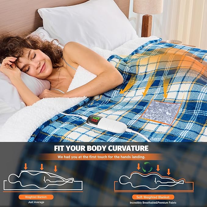 Heated Weighted Blanket for Adults Queen Size 15Lbs - 60"x80", 2-in-1 Electric Heating Pad Lap Heavy Blanket for 140-160lbs for Bed, 10 Heat Level 1-8H Auto Off, Christmas Birthday Gifts For Women Mom