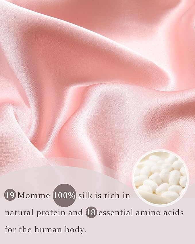 100% Mulberry Silk Bonnet for Sleeping Women Double Layer Silk Hair Bonnet Natural Silk Sleep Cap with Elastic Reversible Hair Wrap (Pink+Beige)