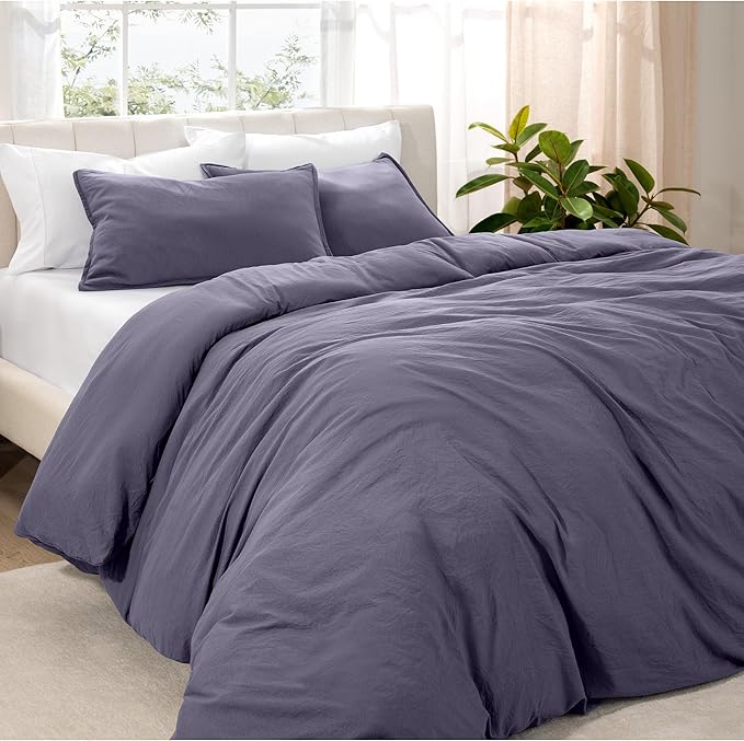 Bare Home Microfiber Duvet Cover Set - Ultra Soft Washed Microfiber - Twin/Twin Extra Long - Linen-Like Look - Easy Care - Breathable Fabric - Our Softest Duvet Cover Set (Twin/Twin XL, Dusty Purple)