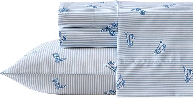 Wrangler - Full Bed Sheets, Ultra-Soft & Lightweight Bedding with Matching Pillowcases, Lightweight Bed Set for All Season Comfort, Oeko-Tex Certified (Cowboy Pinstripe Blue)
