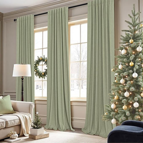 102 Inch Curtains Blackout Sage Green Christmas Decoration Black Out Linen Drapes for Bedroom Aesthetic Moody Retro Vintage Light Sage Spring Curtains for Living Room 8.5ft Length 52x102 Long 2 Panels