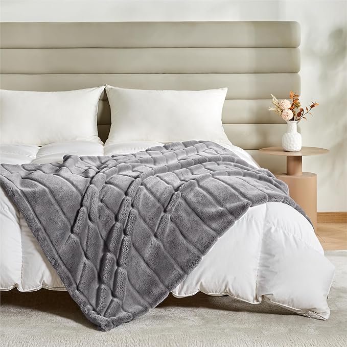 ALPHA HOME Luxury Faux Rabbit Fur Throw Blanket for Couch Bed, Cozy Gifts for Women Christmas, Ideal for Home Decor and Chilly Nights
