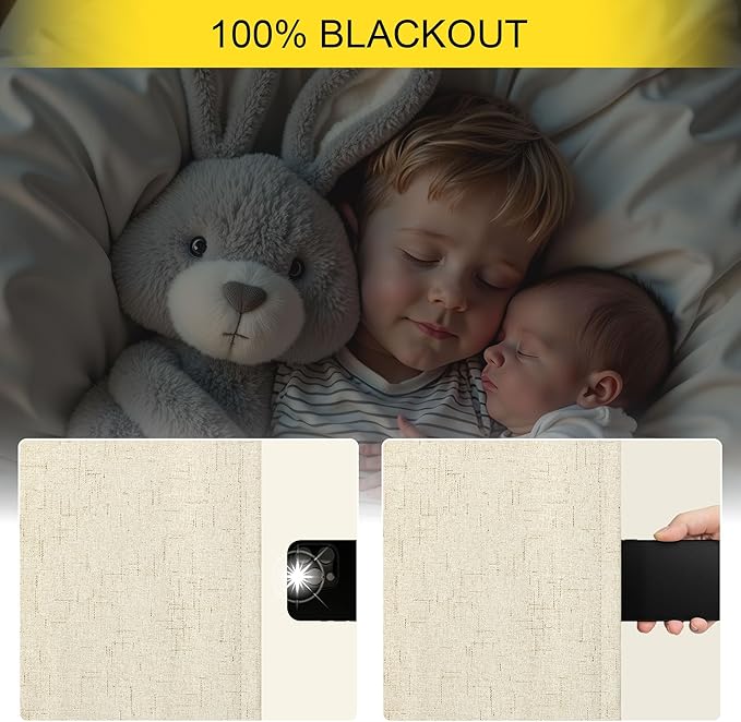 100% Blackout Neutral Curtains for Living Room 96 Inches Long 8 ft Faux Linen Rustic Country Drop Cloth Drape Dark Out Curtain for Bedroom Thermal Insulated 52x96 Floor to Ceiling Length 2 Panel Beige