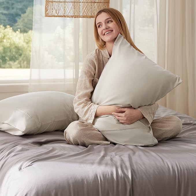 Bedsure King Size Pillow Cases Set of 2 - Brushed Microfiber Pillowcases 2 Pack, Super Soft Pillow Case Cover with Envelope Closure, Wrinkle, Fade and Stain Resistant, Linen, 20x36 Inches