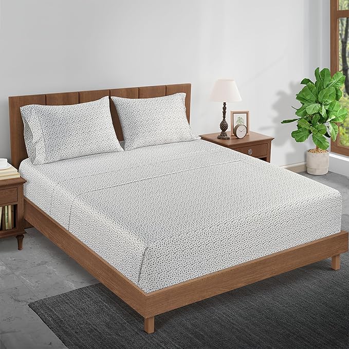 LANE LINEN Queen Sheet Set - 450 Thread Count Premium Soft Long Staple 100% Cotton Sheets, Hotel Luxury Sateen Silky Finish, Snug Fit 15" Deep Pocket, Low Pill, Machine Washable - Misty Dot