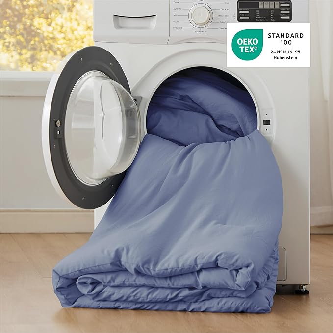 Bedsure California King Size Comforter Set, Blue Soft Prewashed Bedding for All Seasons, 3 Pieces GentleSoft™ Down Alternative Bed Set, 1 Lightweight Comforter (104"x96") and 2 Pillowcases (20"x36")