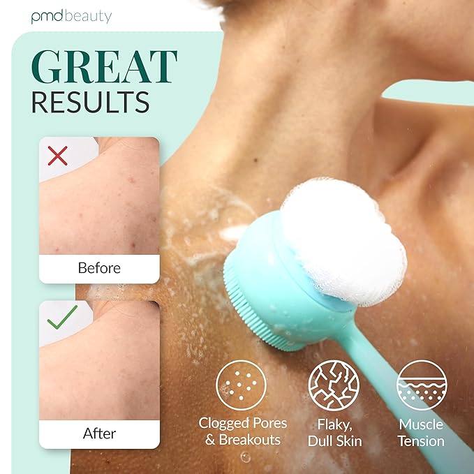 PMD Clean Body - Smart Body Cleansing Device with Silicone Brush & Three Interchangeable Attachments - Waterproof - SonicGlow Vibration - Cleanse, Exfoliate, & Massage Body