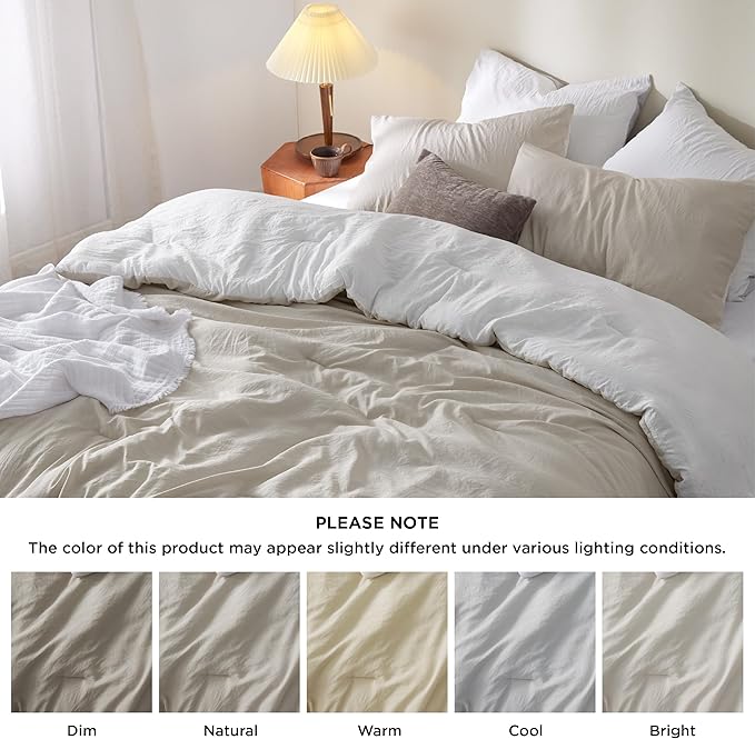 Bedsure King Size Comforter Set, Reversible Beige Soft Prewashed Bedding for All Seasons, 3 Pieces Warm Down Alternative Bed Set, 1 Lightweight Comforter (104"x90") and 2 Pillowcases (20"x36")