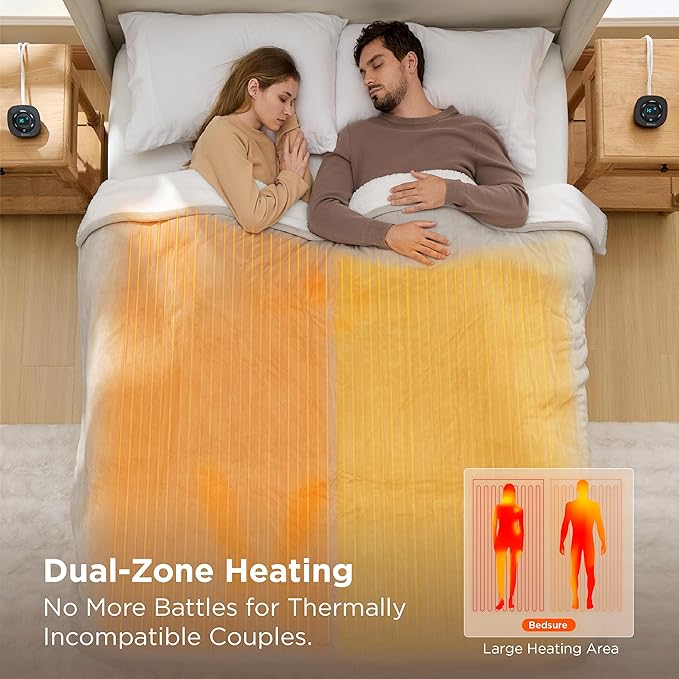 Bedsure Electric Blanket King Size - Dual Control Heated Blanket King Size, Fast Heating with 10 Time Settings & 10 Heat Settings, Warm Gift for Grandma (100x90 inches, Cream)