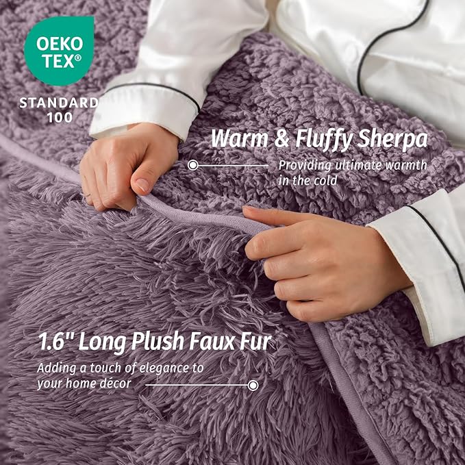 Wemore Shaggy Long Fur Faux Fur Weighted Blanket, Cozy and Fluffy Plush Sherpa Long Hair Blanket for Adult 15lbs, Fluffy Fuzzy Sherpa Reverse Heavy Blanket for Bed, Couch, Pink Purple, 48 x 72 Inches