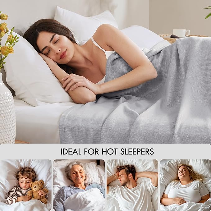 Madison Park Twin Size Blanket, 70% Rayon Bamboo-Based, 30% Cotton, Breathable for Hot Sleepers Menopause, Ultra Soft and Snag-Resistant, Summer Blanket for Bed or Couch, Twin 66"x90", Grey