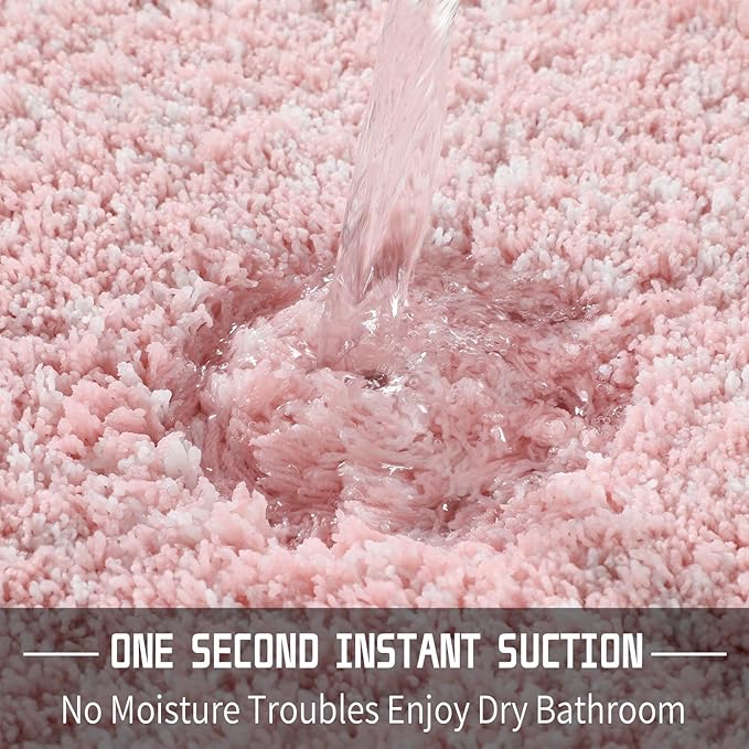 Yimobra Luxury Bathroom Rugs, Fluffy Bath Mats, Non Slip, Water Absorbent Microfiber, Machine Washable, Plush Carpet Shower Rugs, Thick Matts for Bathroom Floor&Tub, 44"x 24", Light Pink and White