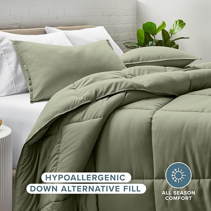 Bare Home Comforter Set - Oversized Queen Size - Ultra-Soft - Goose Down Alternative - Premium 1800 Series - All Season Warmth (Oversized Queen, Sage)