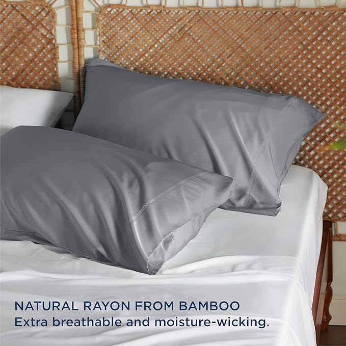 Bedsure Pillow Cases Standard Size, Cooling Pillow Cases, Rayon Derived from Bamboo Silver Grey Pillowcases Standard Set of 2, Breathable & Soft Pillow Covers with Envelope Closure, 20x26 Inches