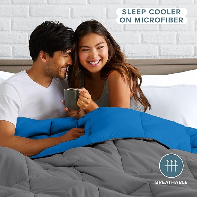 Bare Home Queen Comforter - Reversible Colors - Goose Down Alternative - Ultra-Soft - Premium 1800 Series - All Season Warmth - Bedding Comforter (Queen, Grey/Medium Blue)