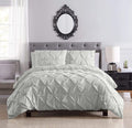 Pinch Pleated Duvet Cover Set 100% Brushed Microfiber 3PC Calking Size 98x104 Duvet Cover Set, Decorative Pinch Design Silver Grey Duvet Cover with Matching Pillow Case