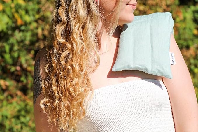 Sacksy Thyme Microwave Heating Pad - 100% Linen Cover, Unscented, Size 18x7, Comforting Heat Pad for Cramps, Back,Neck,Shoulders, Leg Pain, Hot Microwavable Heat Pack, Color: Silver Sage, Made in USA