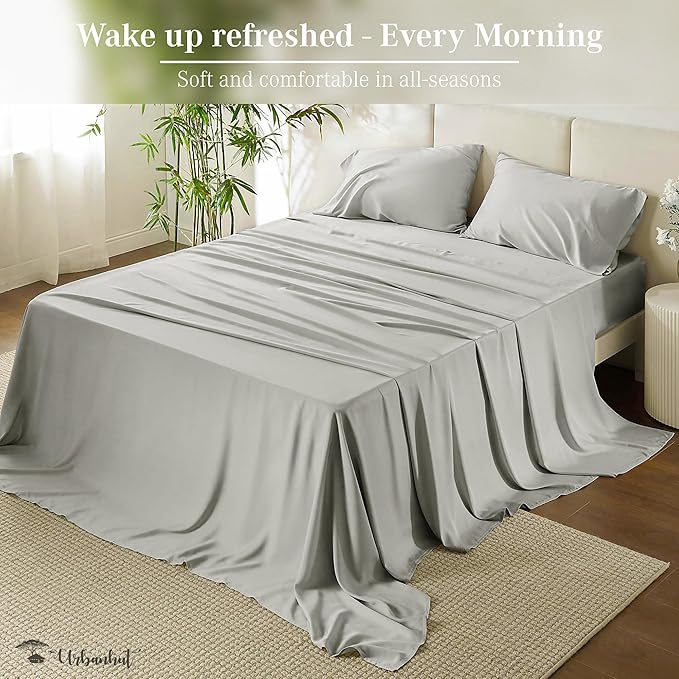 URBANHUT 1000 Thread Count Egyptian Cotton Sheets King Size, Breathable Long Staple, 4 Pc Bed Sheet Sets, Luxury Hotel Sateen Sheets Fits 16" Deep Pocket - Silver Grey