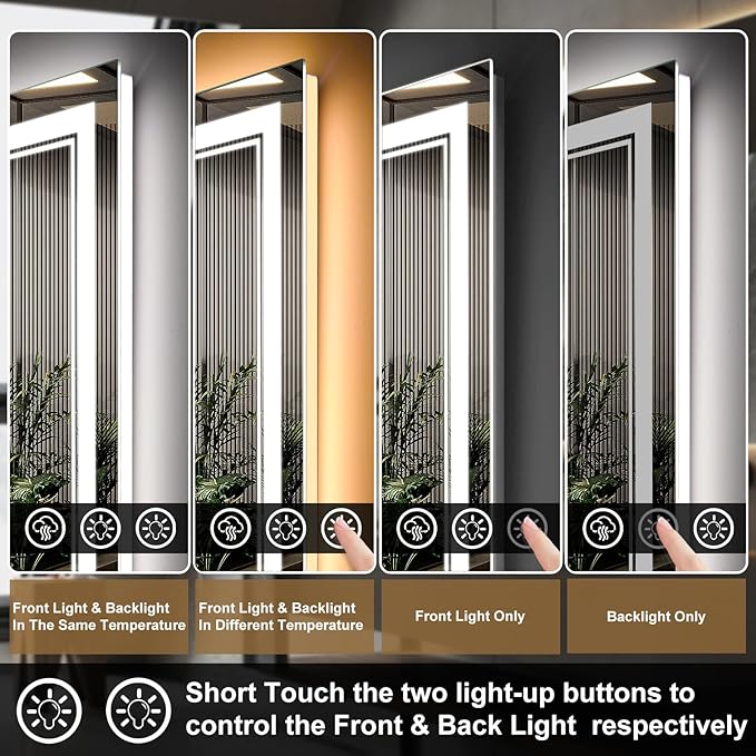 84x40 Inch LED Bathroom Mirror with Frontlit & Backlit（Independent Control）, Lighted Mirror for Bathroom Wall with 3-Color Dimmable & Anti-Fog, Vanity Mirror with Lights