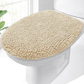 OLANLY Soft Chenille Bathroom Toilet Lid Cover, Machine Washable Seat Covers, 17.5x15, Stays in Place Rubber Backing, Fits Most Round, Elongated and Oblong Lids, Accessories Decor, Beige