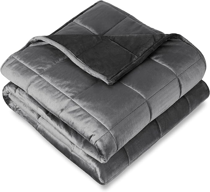 Bare Home Weighted Blanket Twin or Full Size 7lb (40" x 60") - Minky Fleece - Premium Heavy Blanket Nontoxic Glass Beads (Grey, 40"x60")